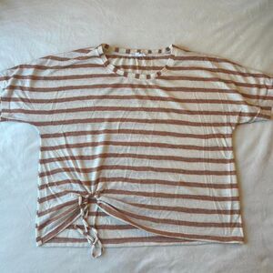 Jane & Delancey Women’s Yellow & White Striped Tie-Front Tee | Size Medium
